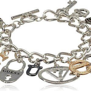 Versatile Charm Toggle Bracelet with Mixed Metal Logos - Ideal for Layering